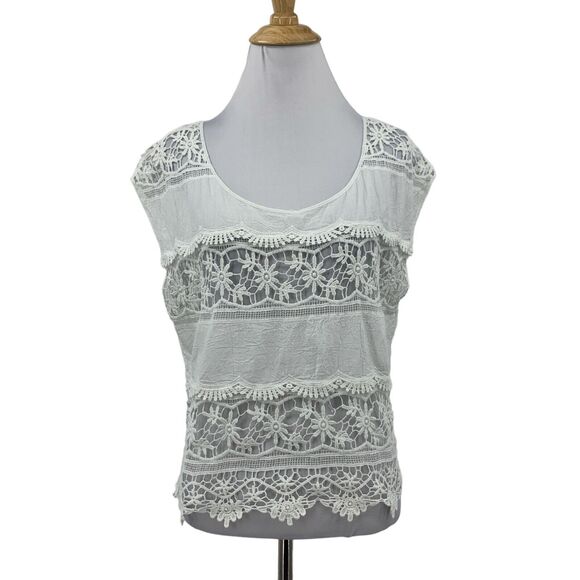 Ariat Crochet Shirt Womens S Small White Scoop Neck Cap Sleeve Open Stitch Top - Picture 1 of 13